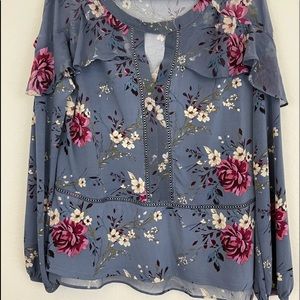 NWOT White House Black Market Top Romantic Blue Floral Cottage core Sz XL